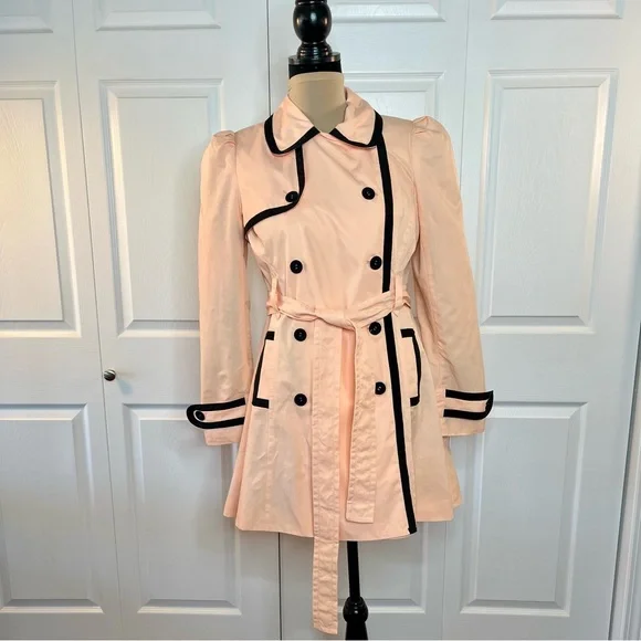 XXI twist Elegant Women's Double feasted Peach/black Trench Coat, M , NWT - Picture 1 of 17